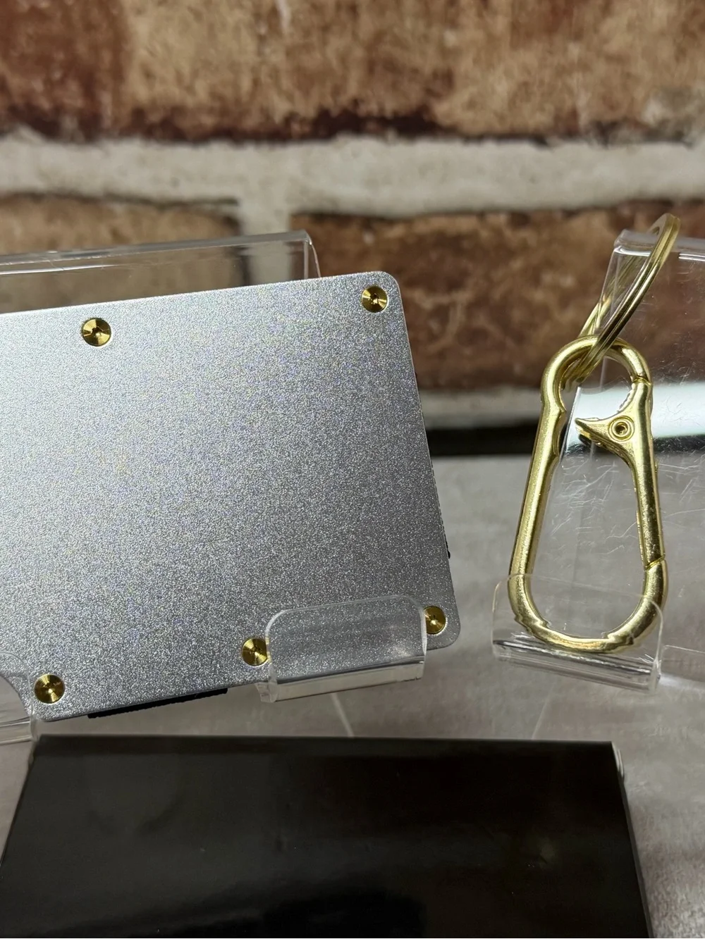 MINIMALIST WALLET | SIlVER w/RIDGE GLD PVD SCREWS +KEYCHAIN
